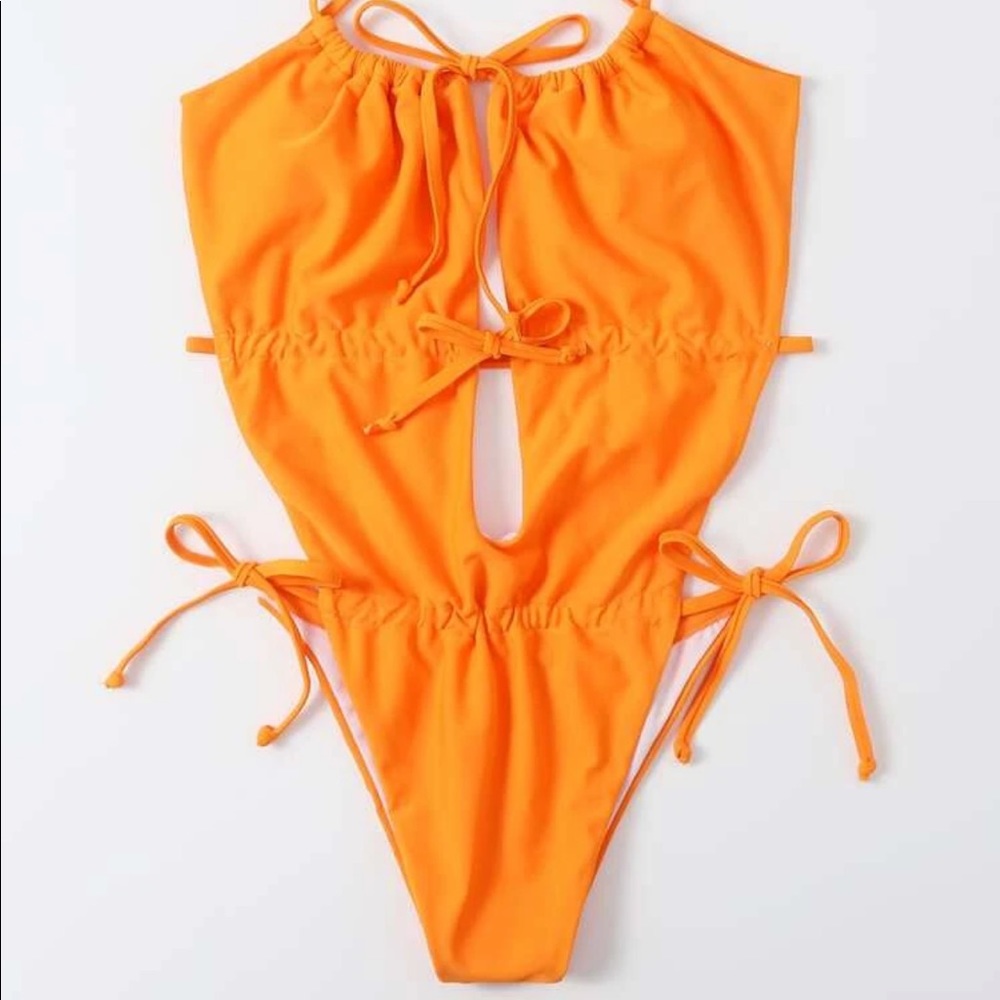 Orange cut out one piece swimsuit